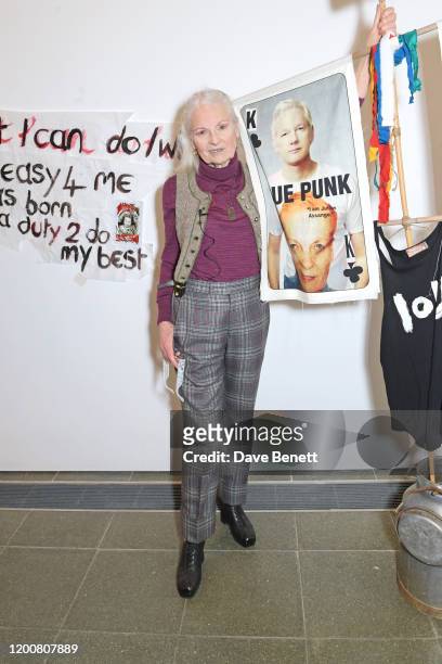 Dame Vivienne Westwood attends the Vivienne Westwood AW20/21 presentation and exhibition during London Fashion Week February 2020 at The Serpentine...