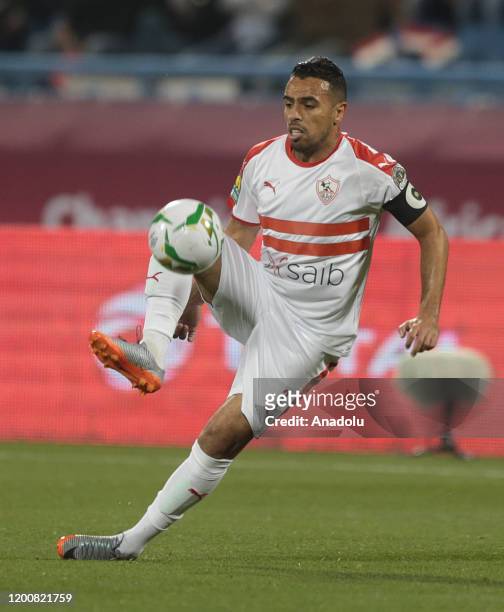 Hazem Emam of Zamalek in action during the CAF Super Cup Final between Egypt's Zamalek and Tunisia's Esperance at Thani Bin Jassim Stadium in Doha,...