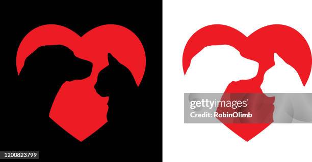 dog and cat heart icon - two animals stock illustrations