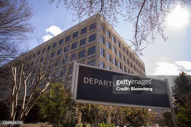 Signage stands outside the U.S. Department of Energy headquarters in Washington, D.C., U.S, on Friday, Feb. 14, 2020. Industry leaders privately...