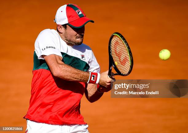 Guido Pella of Argentina hits a backhand during his Men's Singles match against Juan Ignacio Londero of Argentina during day 5 of ATP Buenos Aires...