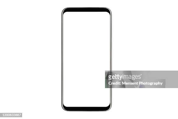 mobile phone isolated mockup with white screen isolated on white background - recortable fotografías e imágenes de stock