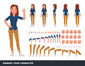 Woman wear blue jeans shirt character vector design. Create your own pose.