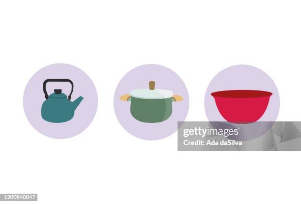 cooking tools icon set - hot pot stock illustrations