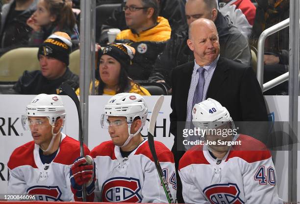 Claude Julien of the Montreal Canadiens looks on against the Pittsburgh Penguins at PPG PAINTS Arena on February 14, 2020 in Pittsburgh, Pennsylvania.