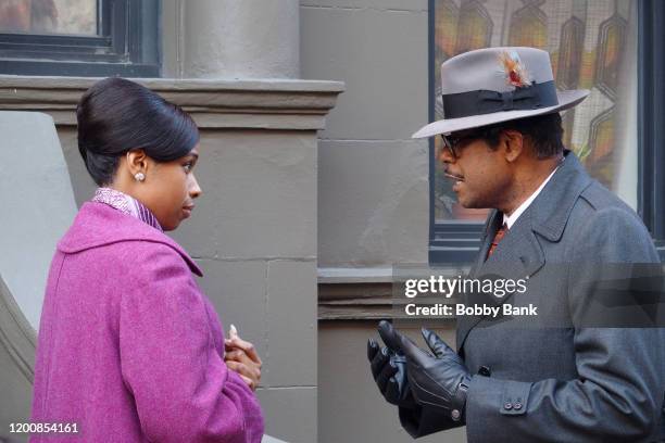 Jennifer Hudson and Forest Whitaker on the set of "Respect" in Greenwich Village on February 14, 2020 in New York City.