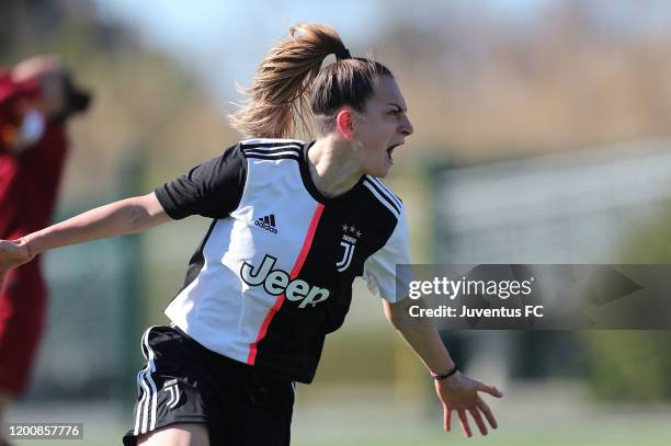 Alice Ilaria Berti of Juventus Women U19 celebrates after scoring a goal during the Viareggio Women's Cup match between Juventus U19 and FC...