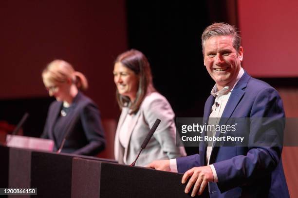 Sir Keir Starmer smiles on stage at the Labour leadership hustings at SEC in Glasgow on February 15, 2020 in Glasgow, Scotland. Sir Keir Starmer,...