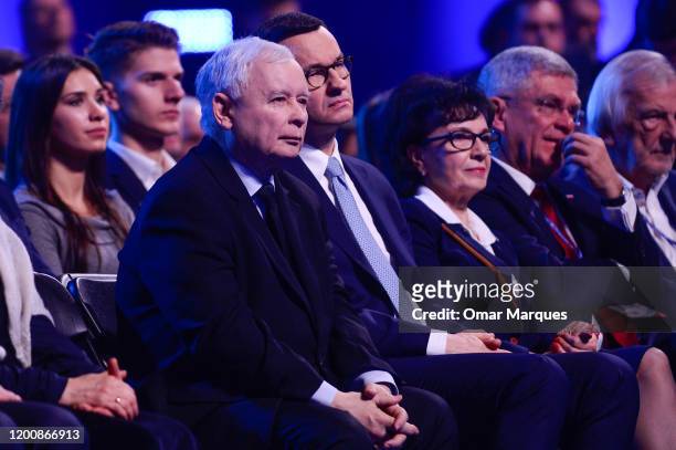The current leader of the right-wing Law and Justice party, Jaroslaw Kaczynski and Poland's Prime Minister, Mateusz Morawiecki during the official...
