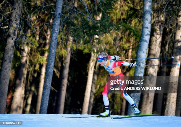 Norway's Therese Johaug competes to win the Women's 10kms Freestyle event the FIS Cross-Country World Cup Ski Tour 2020, in Ostersund, Sweden, on...