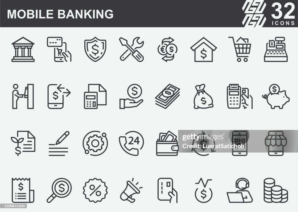 Mobile Banking Line Icons