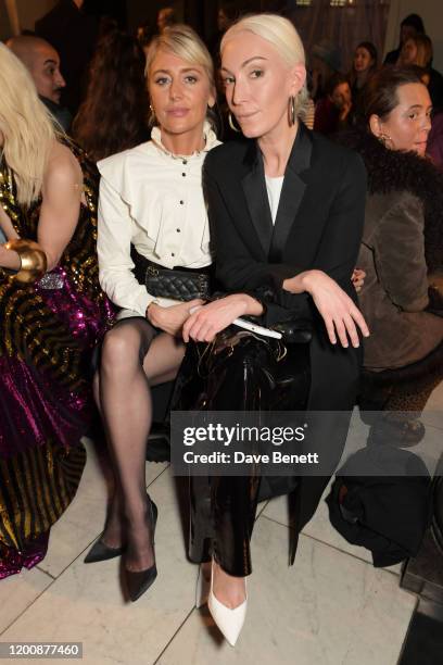 Lady Emily Compton and Olivia Buckingham attend the Halpern show during London Fashion Week February 2020 at The Old Bailey Ceremonial Entrance on...