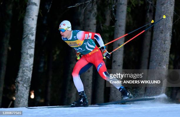 Norway's Simen Hegstad Kruger competes in the Mens 15km Freestyle event the FIS Cross-Country World Cup Ski Tour 2020, in Ostersund, Sweden, on...