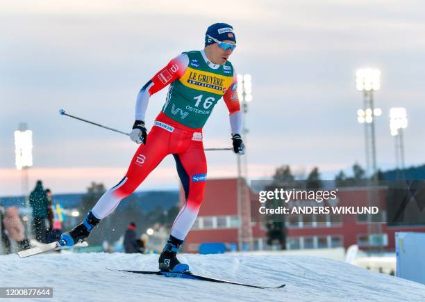 Norway's Finn Haagen Krogh competes in the Mens 15km Freestyle event the FIS Cross-Country World Cup Ski Tour 2020, in Ostersund, Sweden, on February...