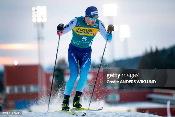 Swiss Roman Furger competes in the Mens 15km Freestyle event the FIS Cross-Country World Cup Ski Tour 2020, in Ostersund, Sweden, on February 15,...