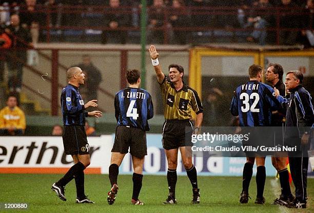 Ronaldo of Inter Milan is sent off against AC Milan during the Serie A match at the San Siro in Milan, Italy. \ Mandatory Credit: Claudio Villa...