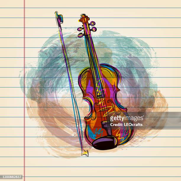 ilustraciones, imágenes clip art, dibujos animados e iconos de stock de dibujo de violín en papel reglado - indian music