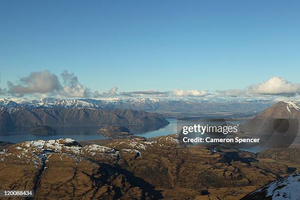 View across Lake Wanaka from Treble Cone ski resort on July 30, 2011 in Wanaka, New Zealand.