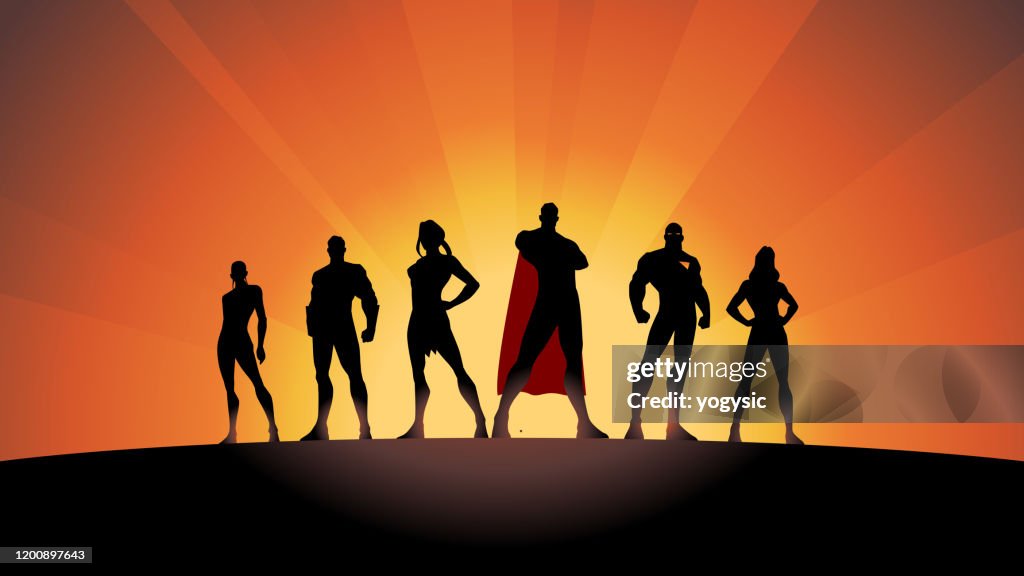 Vektor superhjälte team silhuett Stock Illustration