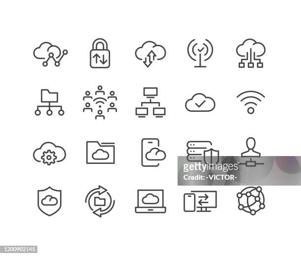 illustrazioni stock, clip art, cartoni animati e icone di tendenza di icone della tecnologia di rete - serie linea classica - tecnologia mobile