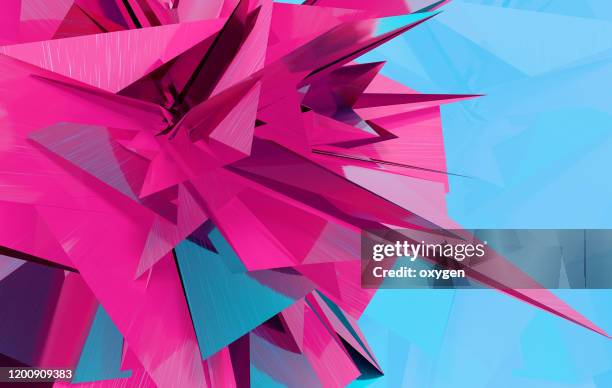polygon 3d acute angle background triangle pattern in blue magenta color - origami background stockfoto's en -beelden