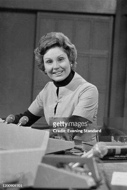 British television presenter and newsreader Angela Rippon in the newsroom at BBC Television Centre in London, England, 18th February 1976.