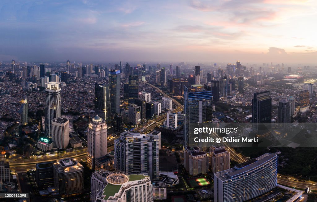 Aerial view of Jakarta business district in Indonesia capital city