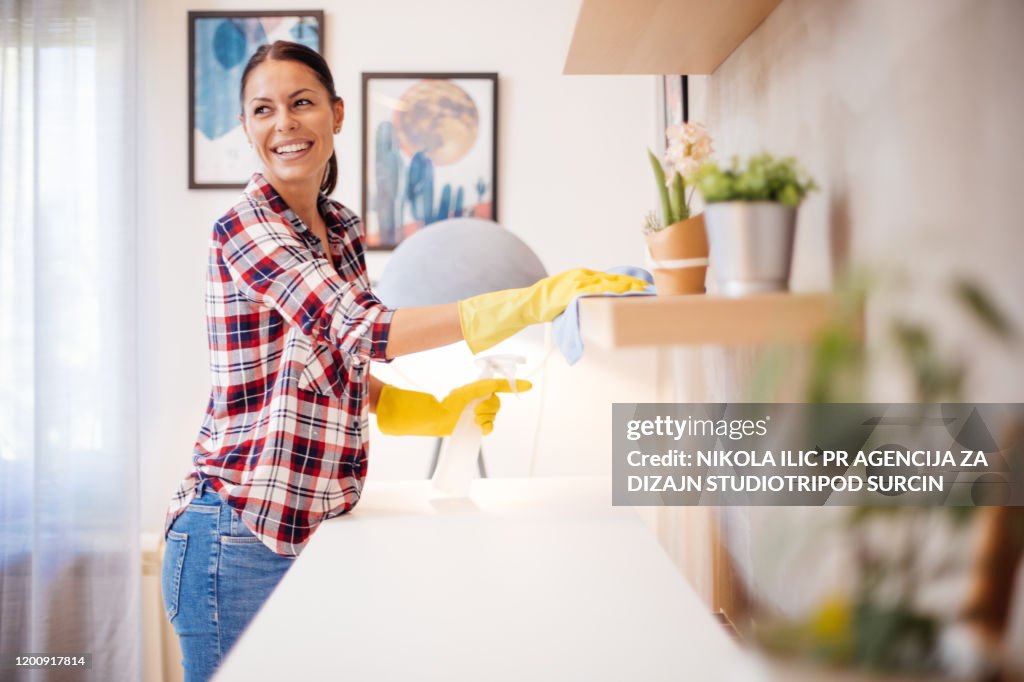 Young housewife makes house cleaning