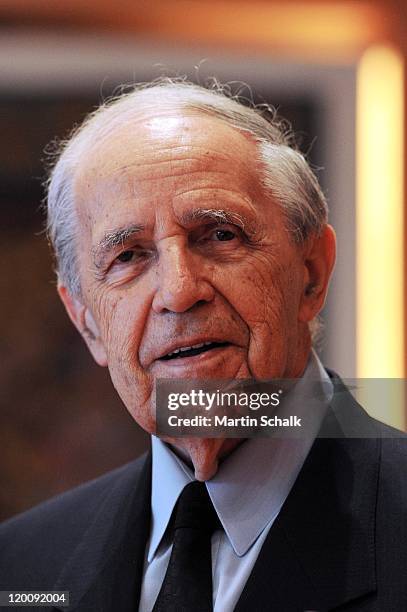 French conductor Pierre Boulez receives the medal of Austrian state Salzburg on July 30, 2011 in Salzburg, Austria.