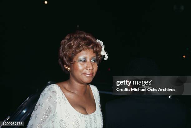 American singer, songwriter, pianist, and civil rights activist Aretha Franklin arrives at the 19th Annual Grammy Awards at the Hollywood Palladium,...