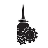 Cutout silhouette Oiler with two gearwheels overlapping each other in foreground.