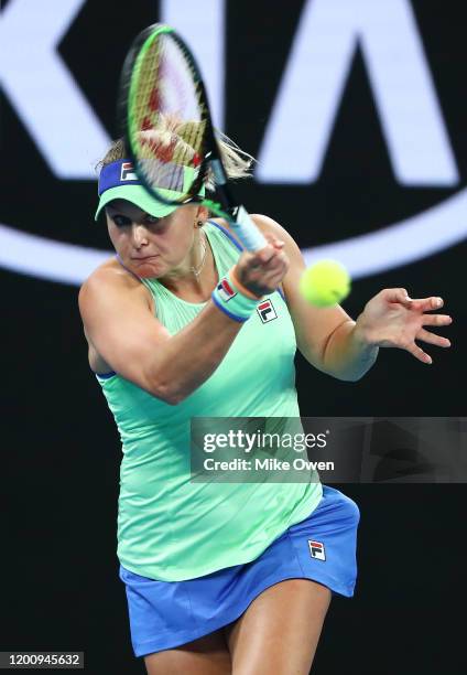 Kateryna Kozlova of Ukraine plays a forehand during her Women's Singles first round match against Priscilla Hon of Australia on day two of the 2020...