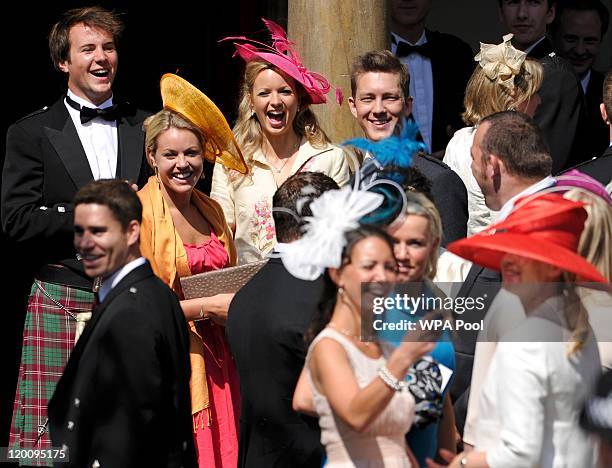 Guests arrive for the Royal wedding of Zara Phillips and Mike Tindall at Canongate Kirk on July 30, 2011 in Edinburgh, Scotland. The Queen's...