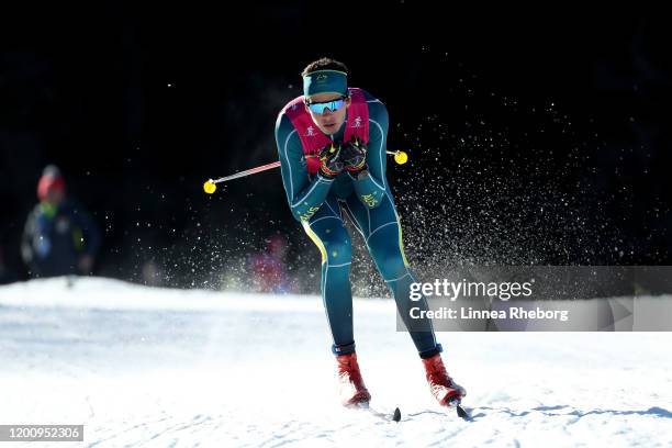 Hugo Hinckfuss of Australia competes in Men's 10km Classic in Cross-Country Skiing during day 12 of the Lausanne 2020 Winter Youth Olympics at Vallee...