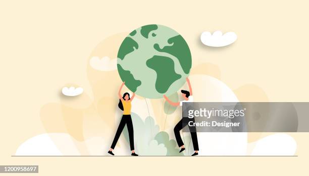 vector illustration of save the planet concept. flat modern design for web page, banner, presentation etc. - illustration technique stock illustrations