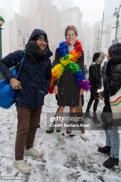 Life size poster of 2020 Presidential candidate Elizabeth Warren was brought to The 4th Annual Women's March at Columbus Circle in NYC, January 18,...