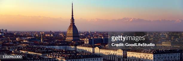 panorama of turin at sunset - turin stock pictures, royalty-free photos & images