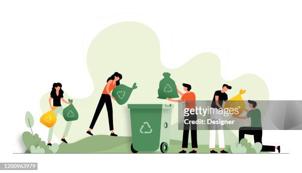 stockillustraties, clipart, cartoons en iconen met vector illustratie van recycling concept. plat modern ontwerp voor webpagina, banner, presentatie enz. - recyclage