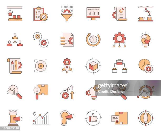 simple set of product management related vector line icons. outline symbol collection. - reputation management stock illustrations