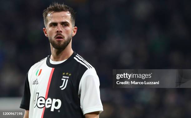 Miralem Pjanic of Juventus FC looks on during the Serie A match between Juventus and Parma Calcio at Allianz Stadium on January 19, 2020 in Turin,...