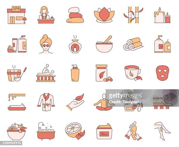 simple set of spa elements related vector line icons. outline symbol collection. - massaging stock illustrations