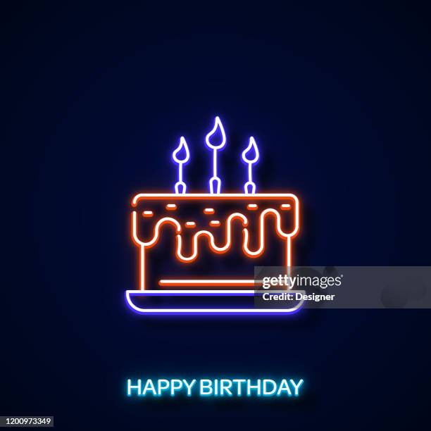 ilustrações de stock, clip art, desenhos animados e ícones de birthday cake icon neon style, design elements - bolo-de-aniversário