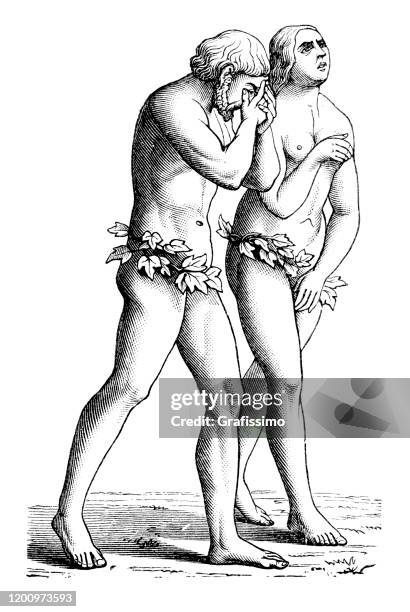 adam and eve expulsed from garden eden - eve biblical figure stock illustrations