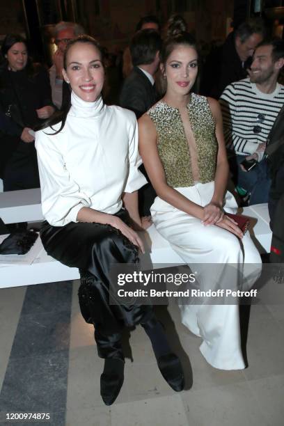 Linda Hardy and ris Mittenaere attend the Stephane Rolland Haute Couture Spring/Summer 2020 show as part of Paris Fashion Week on January 21, 2020 in...