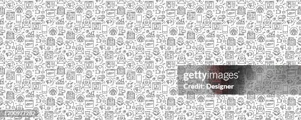 inbound marketing seamless pattern and background with line icons - generation z icons stock illustrations