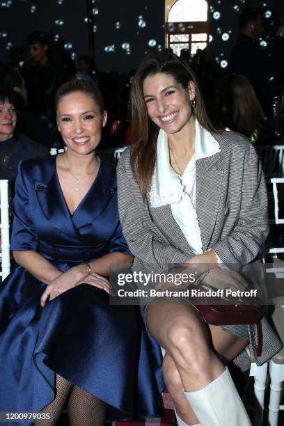 Lilou Fogli and Laury Thilleman attend the Alexis Mabille Haute Couture Spring/Summer 2020 show as part of Paris Fashion Week on January 21, 2020 in...