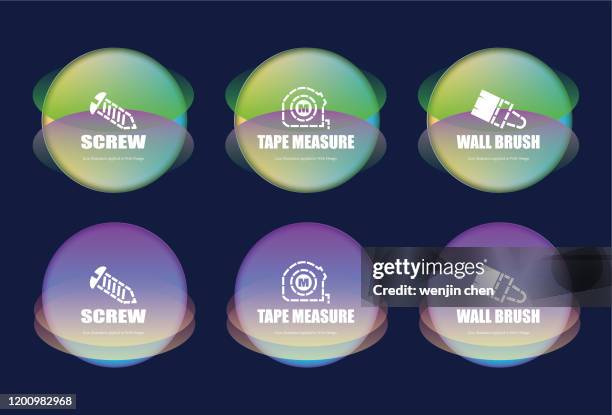 hardware tools,screw,tape measuer, wall brush, vector icon. - rivet stock illustrations