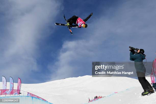 Xin Wang of China competes in his qualification run in Men's Freeski Halfpipe in Freestyle Skiing during day 13 of the Lausanne 2020 Winter Youth...