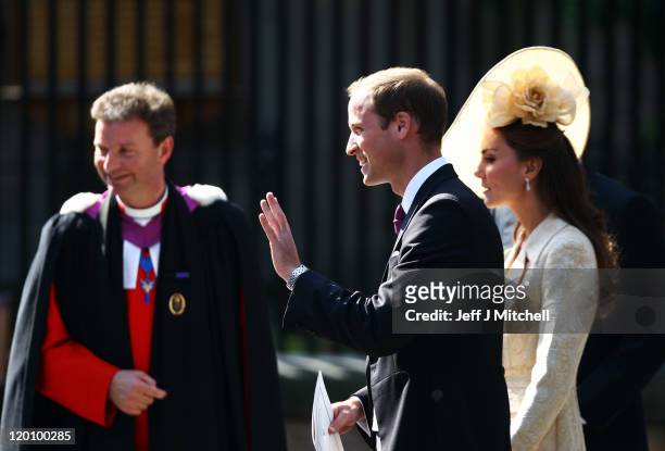 Reverend Neil Gardner, Prince William, Duke of Cambridge and Catherine, Duchess of Cambridge depart after the Royal wedding of Zara Phillips and Mike...