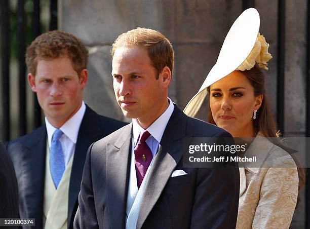 Prince Harry, Prince William, Duke of Cambridge and Catherine, Duchess of Cambridge depart after the Royal wedding of Zara Phillips and Mike Tindall...